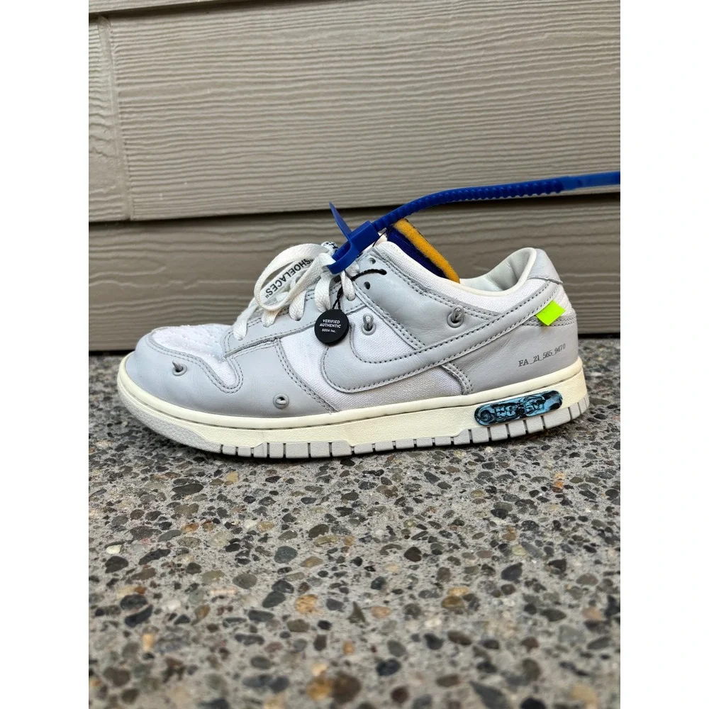Nike Off-White X Dunk Low Lot 48 of 50 White Metallic Silver DM1602-107 Mens 8.5